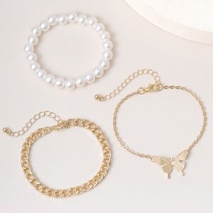 *DINORAH* 3-Pc Gold x Pearl Fashion Bracelet Set